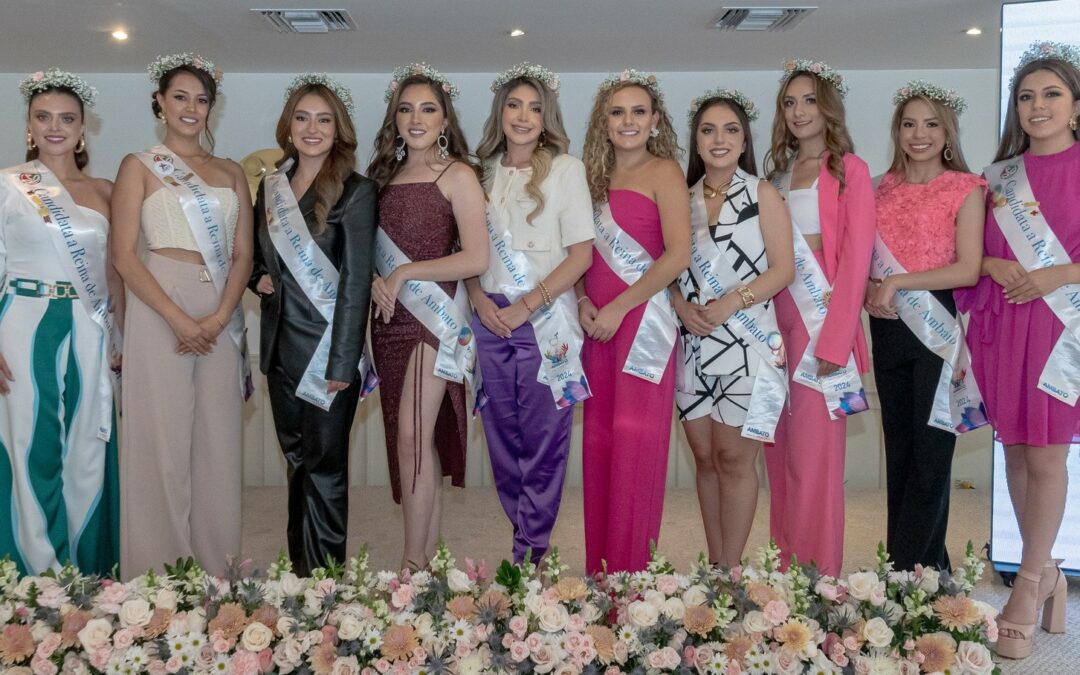 Doce aspirantes a reina de Ambato 2024, en un certamen reprogramado en la Fiesta de la Fruta y de las Flores